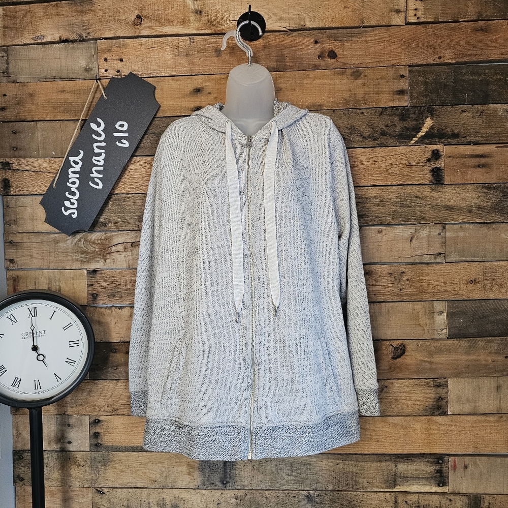 Gap Body Womens Zip Up Space Dye Gray Hooded Terry Size L